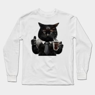 Bossy Cat Coffee Thumbs-Up Long Sleeve T-Shirt